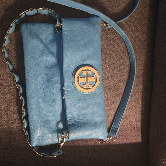 Tory Burch Handbags - Tory Burch Blue Crossbody Bag with Gold Logo